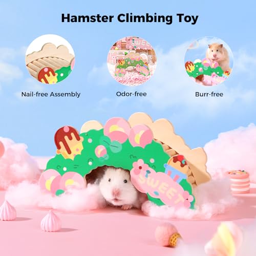 mini&moe Hamster Bridge - Wooden Hamster Climbing Toys Cage Accessories and Decor Small Animal Ladder for Rats, Mice, Gerbils