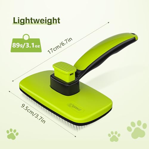 Pecute Skin Friendly Self-Cleaning Slicker Brush for Dog & Cat Shedding | 1 click clean, Lightweight, Undercoat hair removal, For short/long/double/white coats