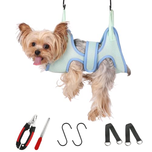 Guzekier Pet Dog Grooming Hammock Harness for Cats & Dogs, Dog Sling for Grooming, Dog Hammock Restraint Bag with Nail Clippers/Trimmer, Nail File, Pet Comb,Ear/Eye Care - size: XXS (Suitable for 2-5LB)
