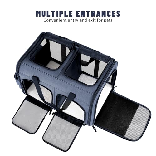 Cat Carrier for 2 Cats,Double Cat and Dual Dog Carrier Cabin for Two Pets | Small to Medium Size, Foldable,2 Front Zippered Compartments, for Outdoor Travel,Mulitple Cat Carrier, Grey - color: Gray with 2 Pocket
