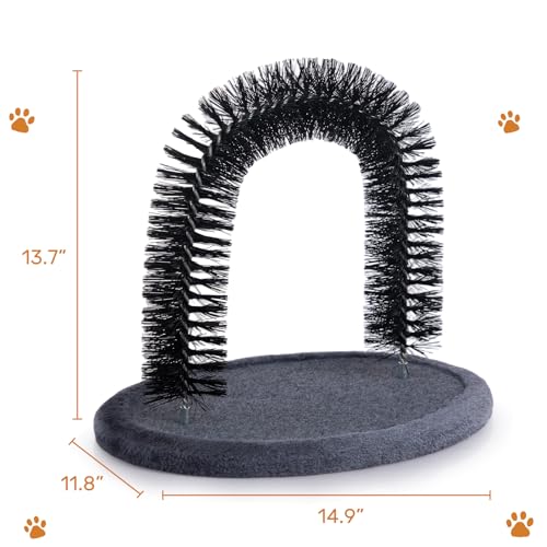 Hollypet Cat Self Back Grooming Hair Cleaner Scratcher Toy Cat Arch Brush | Cat Self Grooming Massager and Scratcher Toy Cat Arch Brush for Back Grooming, Hair Cleaner Pads - color: Dark Gray
