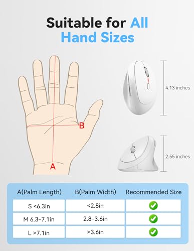 TECKNET Ergonomic Wireless Mouse 2.4G Vertical Mouse Silent 4800 DPI | 5 Adjustable DPI Levels, 6 Buttons, Compatible with Laptop, PC, Chromebook, Mac - Light White - color: Light White