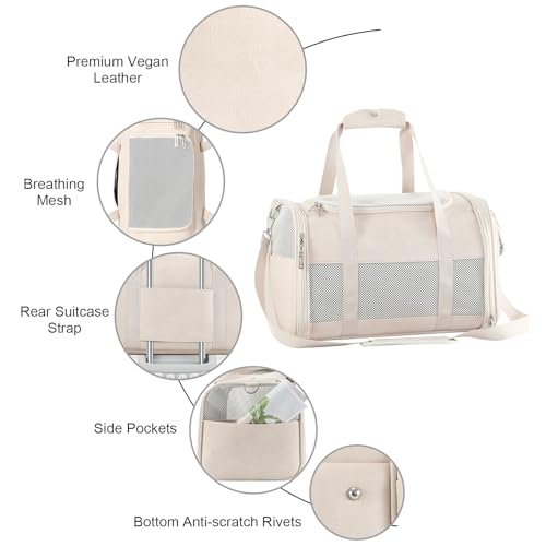 Fashion Leather Dog Carrier, Airline Approved Cat Carrier Soft Sided Pet Bag Carrier Purse for Puppy Kitten Small Animals White - color: White