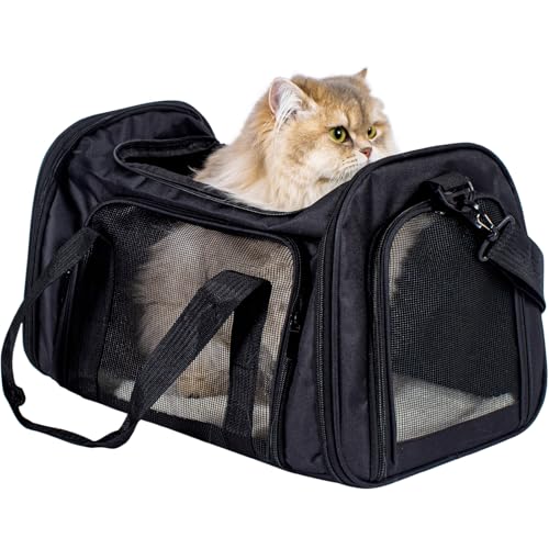 Soft-Sided Cat/Dog Carrier, Car Travel Pet Carrier Up to 16LB with Backpack Straps & Removable Washable Pad, Collapsible Mesh Puppy Carry Bag for Small Animals, Black - color: Black