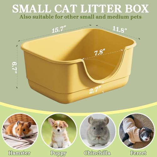 Low Entry Small Litter Box for Kittens, Kitty Plastic Litter Boxes, Open Top, Anti-Splash High Sided Litter Tray Pan for Medium Pets, Puppy, Easy to Clean, 15.7" L*11.8" W*6.7" H (Yellow) - color: Yellow-1 Pack