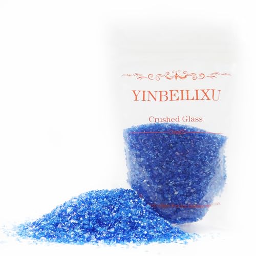 Crushed Glass Glitter, Broken Stones Shattered Glass Chips for Resin Art Crafts, Epoxy Resin Supplies, Geod Painting, DIY Art Projects, Jewelry Making, 2-4mm, 200g/7oz (Sapphire Blue) - color: Sapphire Blue
