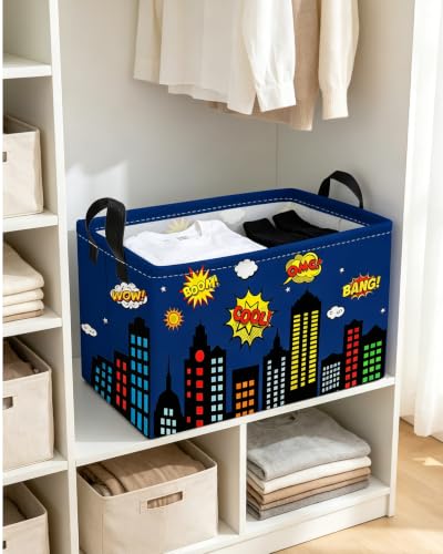Essme Rectangular Spider Basket,Kids Storage Bins Organizer with Handles for Girls Room Decor, Gift Basket,Shelf Basket.(Bule City) - color: Bule City