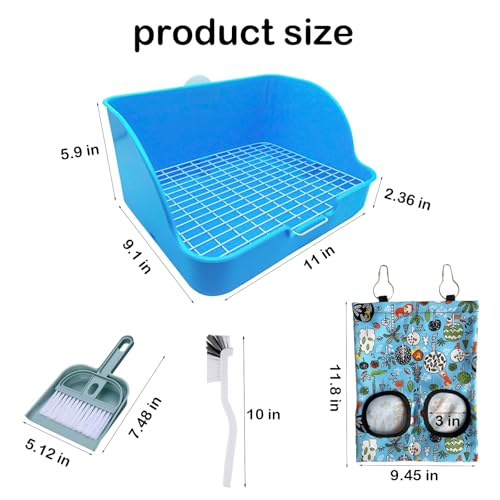 Rabbit Litter Box with Hay Bag, 4-in-1 Rabbit Potty Toilet Feeding Cleaning Set for Dwarf Bunny Guinea Pig Chinchilla (White)