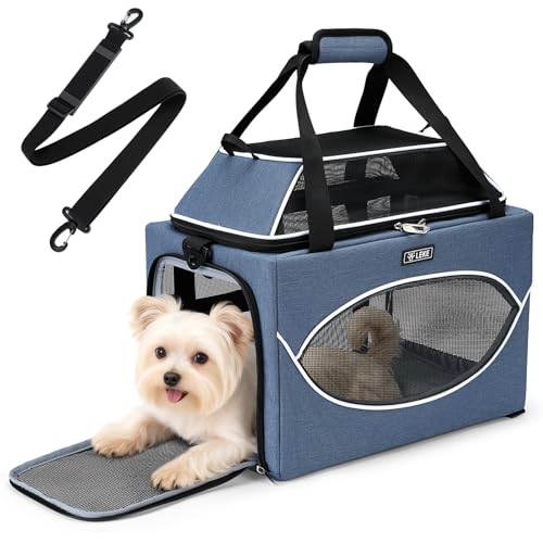 Lekereise Top-Expandable Pet Carrier 18x11x11Inch Delta American United Airline Approved Underseat to 15lbs Stable Car Travel Carriers for Small Dogs Cats with Locking Safety Zippers Anti-Scratch Mesh - color: Navy, size: 18"x11"x11"