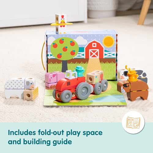 Melissa & Doug Blockables Farm Connectable Wooden Building Blocks Set | 56 Wooden Blocks & Connectors, Build Farm Vehicles and Animals, Farmer Figures, Pretend Play, Toddler Toys for Kids, Ages 2+