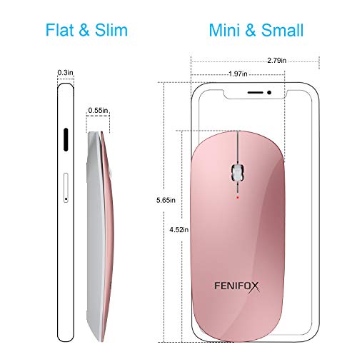FENIFOX Bluetooth Mouse Slim, Whisper-Quiet Mini Flat Portable Mobile Mice Rechargeable Compatible with Laptop,PC,Android Windows Tablet (Rose Gold) | Flat, Portable, Whisper Quiet, 3 Buttons Design , 2400 DPI Precision for iPad Laptop MacBook Tablet iPho