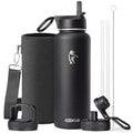Coolflask 40 oz Water Bottle Insulated with Straw & 3 Leakproof Lids | Water Flask Stainless Steel Triple-Wall Vacuum,Cold 48+h,Dishwasher Safe,Wide Mouth, BPA-Free,Carrier Bag,for Gym,Hiking - color: Magic Black, size: 40 Ounces