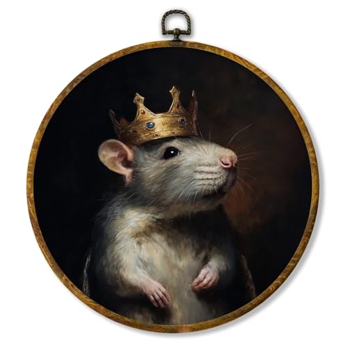 shiviody Vintage Rat King Canvas Wall Art Decor, Gothic Moody Dark Academia Classic Rat Mouse Animal Round Hanging Frame Prints Decorations for Home Bedroom Living Room 10"x10" - color: Animals-38