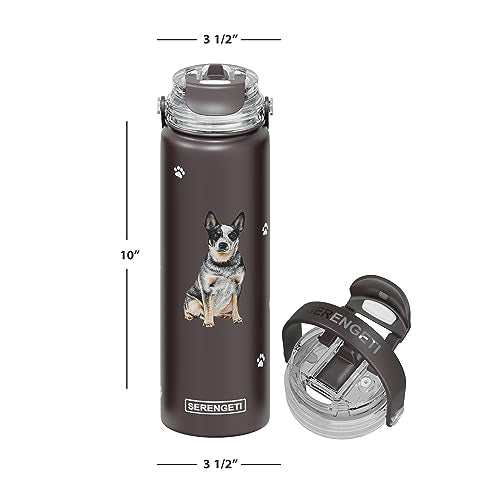 SERENGETI 24 Oz Water Bottle Stainless Steel with Spill Proof Lid - Double walled Vacuum Insulated water flask - Realistic 3D Print of your favorite dog (Australian Cattle Dog) - color: Australian Cattle Dog