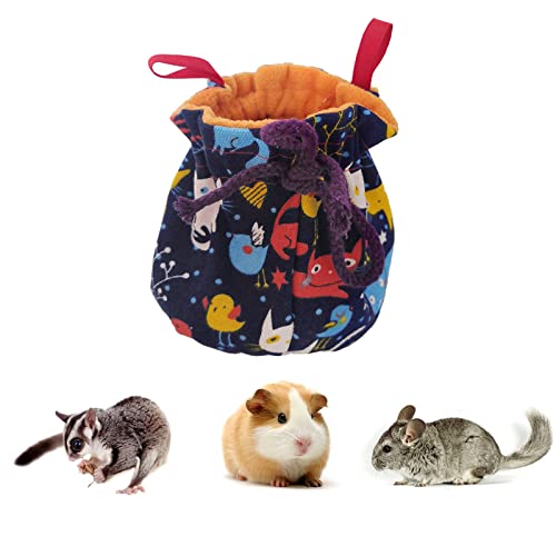Dnoifne Sugar Glider Hanging Bed House, Sugar Glider Hamster Sleeping Pouch with Drawstring Design, Small Animals Hammock Cage Accessories, Cage Warm Sleep Bag for Squirrel Guinea Pig Birds Parrot - color: Colorful