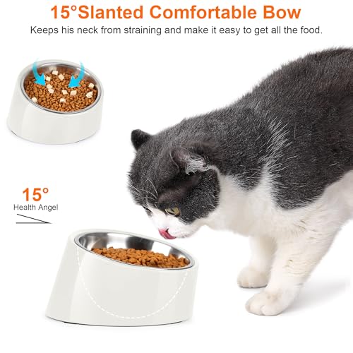 Tilted Dog Bowl Non-Slip & Non-Spill Pet Feeder with Elevated Detachable Melamine Stand, Easy to Get Food Dog Dish, M/180ml White - color: White, size: Medium(180ml)
