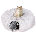 Peekaboo Cat Cave with Washable Mat, Collapsible Cat Play Tunnel for Kittens & Small Pets, Plush Cat Donut Bed Tunnel, Brown - color: brown