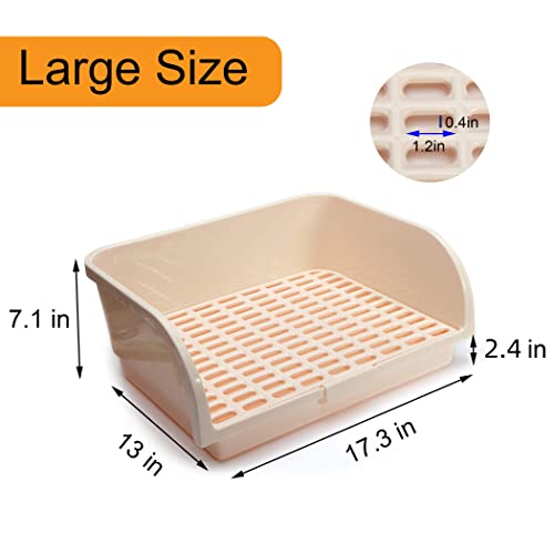 CalPalmy X-Large Rabbit Litter Box with 10PCS Bonus Pads, Drawer, Corner Toilet Box 17.3" x 13" and Bigger Pet Pan for Adult Guinea Pigs, Chinchilla, Ferret, Galesaur, Small Animals - color: Cream (Steady Bottom), size: X-Large (10pcs Pee Pads)