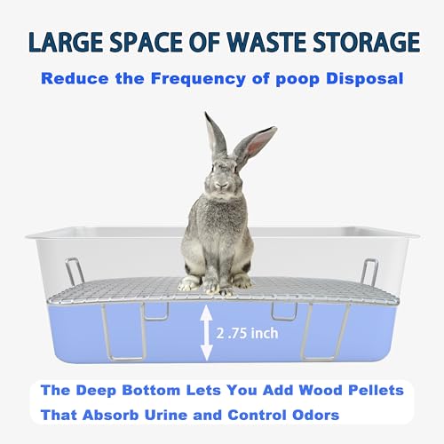 Large Stainless Steel Rabbit Litter Box,Bunny Litter Pan with Widened Grid,Toilet Tray,High Back Wall,Deep Waste Storage (Large) - size: Large