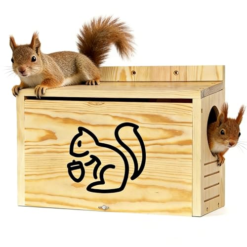 Widened Medium Wooden Squirrel House for Outside | Squirrel Nesting Box, Squirrel Boxes for Outside，Outside Nesting, Chipmunk Houses, Easy Assembly - size: Medium