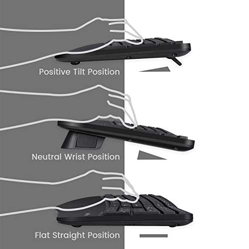Perixx Periduo-605, Wireless Ergonomic Split Keyboard and Vertical Mouse Combo, Adjustable Palm Rest and Membrane Low Profile Keys, Black, US English Layout (11633) - style: Wireless