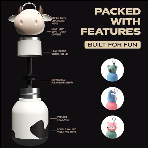 asobu Mini Bestie Water Bottle, Cute Collectible Character, Stainless Steel | 6.7 oz, Leak Proof Seal, Spill Resistant, BPA Free Materials, Dishwasher Safe, Reusable Straw Included, Great Gift Idea - color: MINI WILLOW THE COW