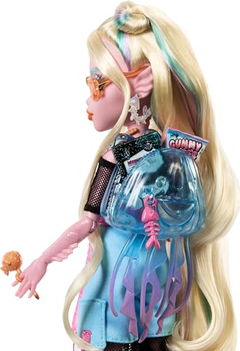 Monster High Lagoona Blue Doll in Mesh Tee and Cargo Pants, Includes Pet Fish Neptuna and Accessories Like a Backpack, Snack and Notebook - style: Lagoona Blue