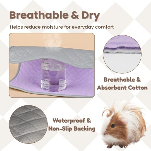 Guinea Pig Pad, 27" x 27" Washable Fleece Cage Liner, Purple | Soft fleece surface. 4-layer absorbent protection. Waterproof TPU & anti-slip bottom. Washable and reusable for guinea pigs - color: Purple-27×27 inch（1-pack）