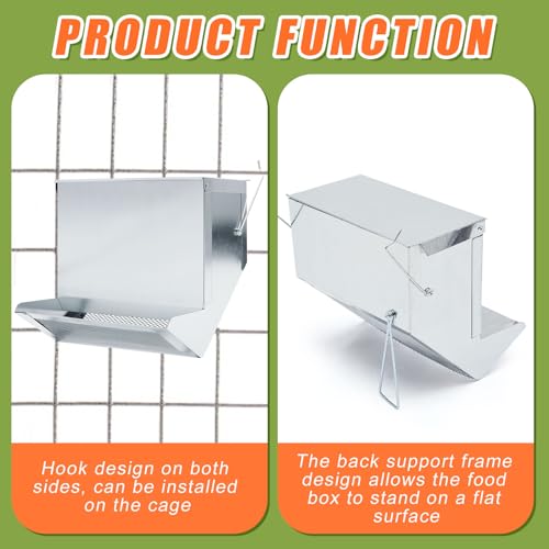 2 Pcs Rabbit Feeder for Cages Small Animal Food Pellet Dispenser with Lid Metal Chicken Grit Oyster Shell Squirrel Feeders Outside(7.7 Inches,Mesh Bottom,Silver) - color: Silver, size: 7.7 Inches, style: Mesh Bottom