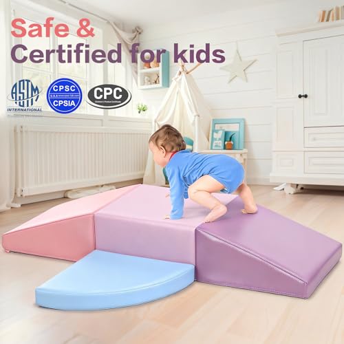 Climbing Foam Blocks for Toddlers: PU Leather Foam Blocks for Kids Active Play - Toddler Climbing Toys Indoor - Durable Playground Gym Preschool Toddler Toys for Boys and Girls (Purple/Pink) - style: Purple/Pink