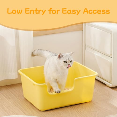 Large Cat Litter Box with High Sides,Cat Litter Pan with Low Entry,Cat Box for Indoor Kittens & Senior Cats,Anti-Splashing,Waterproof,Easy to Clean,Durable (Speckle Gray) - color: Speckle Gray