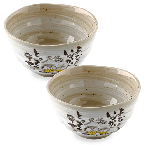 Japanese Rice Bowls, Miso Soup Bowls, Owl Design, Set of 2, 4.5 inch - color: Owl