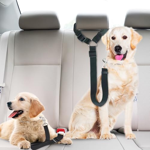 SunGrow Dog Seatbelt & Leash, Universal Vehicle Seatbelt Harness for Car Headrest, Pet Travel Essential, Adjustable Lead, Black Nylon, 19”-31” & 14-19” x 17-30”, 2 Pcs. Per Pack - color: Black Adjustable Seatbelt & Leash