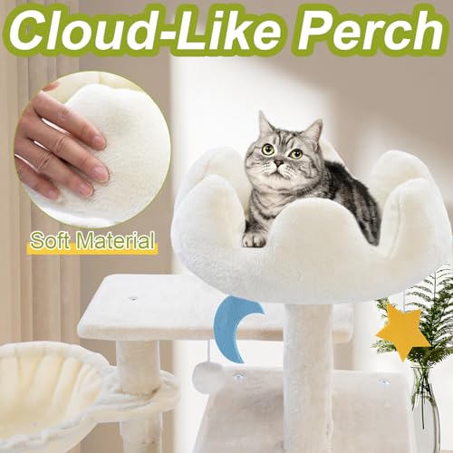 Cat Tree Tower with Hammock,40"Cat Trees for Indoor Cats Large Adult(White) | Modern Cat Tree Tower with Scratching Post, Cats Condo Furniture with Cloud Top Perch, Cats Climbing Tower for Kittens - color: White