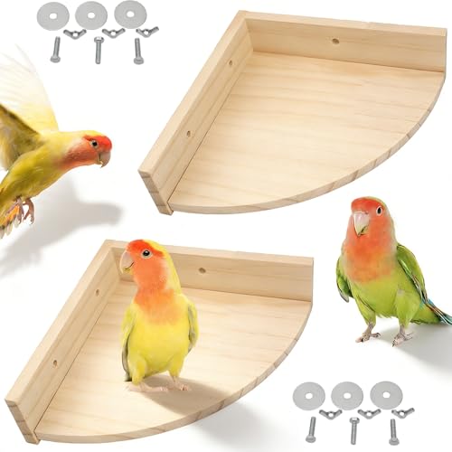 2 Pack Bird Wooden Perch Stand Platform Rack Rest Stand Toy for Bird Parrot Parakeet Conure African Greys Cockatoo Budgies Macaw Lovebird Finch Canary Hamster Gerbil Rat Mouse Cage Shelf Toy
