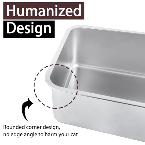 Stainless Steel Cat Litter Box 19.5"x13.6"x6" | For Adult Cats or Kitty/Kitten, Rust-Proof, High Side, Non Stick, No Smell, Easy to Clean - size: X-Large:19.5"L x 13.6"W x 6"H