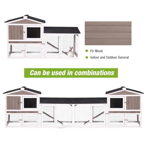 Outdoor Rabbit Hutch with No-Leak Plastic Tray, Expandable Chicken Coop, Large Run Space for Bunny, Guinea Pig, Duck, and Small Animals - color: Brown