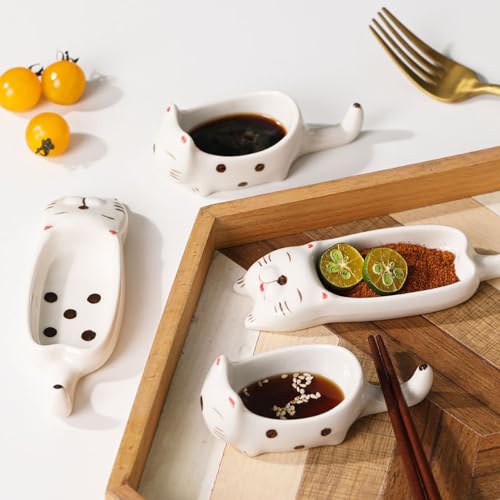 2 Pcs Cute Cats Shape Soy Sauce Dish,Cartoon Cat Small Ceramic Bowls Mini Animal Cat Plates Dipping Sauce Bowls Ceramic Sauce Dishes For Seasoning Soy Sauce Vinegar Snack Appetizers Kitchen Tableware