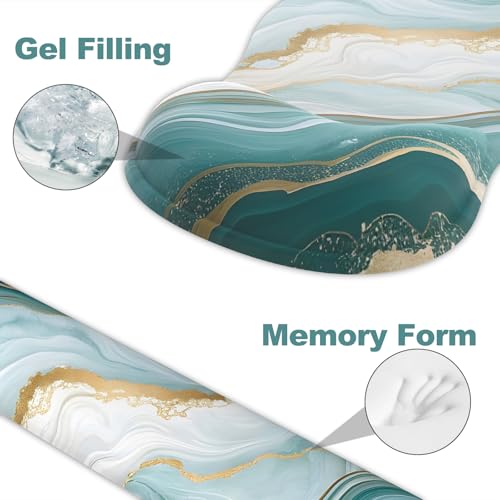 Ergonomic Mouse Pad with Wrist Rest and Keyboard Wrist Rest, Gel Mousepad and Wrist Rest for Computer Keyboard, Pain Relief, Non-Slip PU Base, Mouse Pad Wrist Support for Gaming, Blue Green Marble - color: Cyan Marble