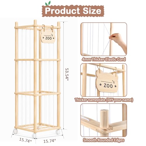 Stuffed Animal Storage, Stuffed Animals Organizer Holder Zoo, 53.54" Large Wooden Plushies Storage with Wheels, Stuffed Animal Cage for Playrooms, Bedrooms, Living Room
