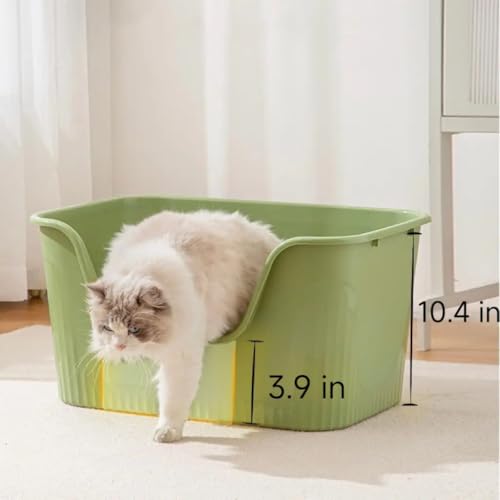 SpaceTime Large Cat Litter Box with High Sides,Cat Boxes for Indoor Cats,Cat Litter Pan for Kitty,Litter Box with Low Entry,Easy to Clean,Anti-Splashing (Green) - color: Green