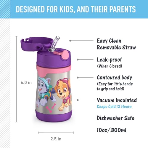 THERMOS Vacuum Insulated Stainless Steel 10oz Straw Bottle, Paw Patrol Girl - color: Paw Patrol Girl, size: 10 Ounces
