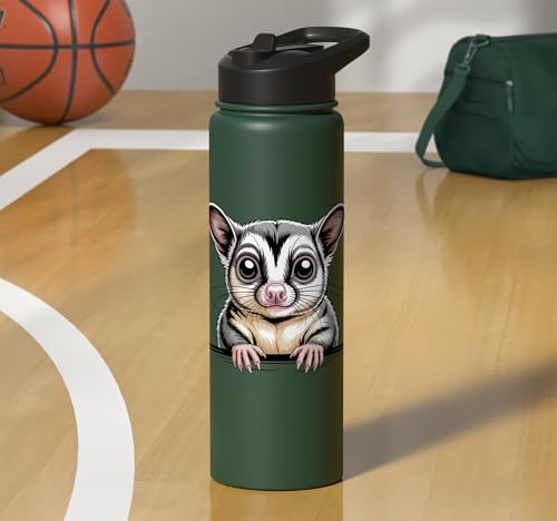 Sugar Glider Cute Peeking Marsupial Funny Animals Stainless Steel Insulated Water Bottle - color: Dark Green