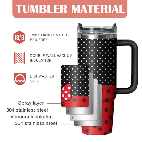 30oz Cartoon Mouse Tumbler with Handle and Straw Lid | Stainless Steel Insulated Tumbler, BPA FREE Travel Coffee Mug Cup for Car Cold and Hot - Birthday, Christmas Gift - color: Bow Tie, size: 30 Ounces