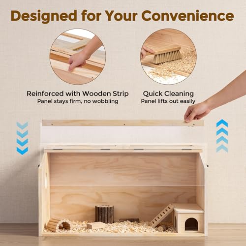 COZIWOW Wooden Hamster Cage Chewproof 32" Small Animal Habitat Enclosure | 32x16x16" Large Spacious Cage, Escape-Proof Air Vent, Removable Easy-Clean Front Panel, Lockable Top Lid, For Syrian & Gerbil - size: 31.5"L x 16.0"W x 16.0"H
