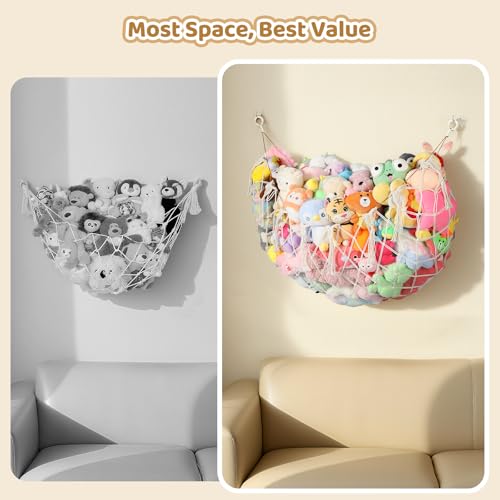 YECAYE Stuffed Animal Net, 60 Inch Plushies Storage, 1 Pack, Cream White | Large Capacity, Handwoven Design, Wall Mounted with Anti-Slip Hooks, Flexible Hanging, Space-Saving Stuffed Animal Storage - color: Cream White, size: 1 pack