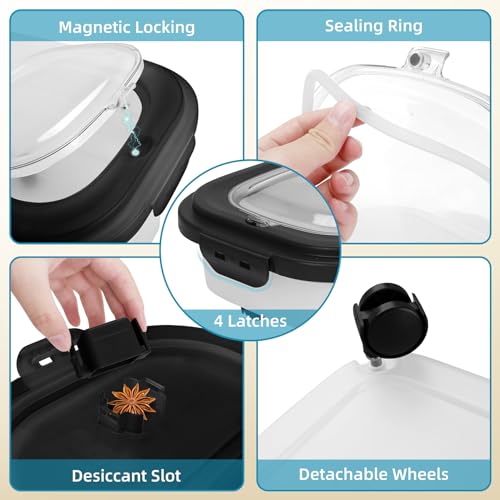 Dog Food Container, Collapsible Pet Food Storage Container 17-20 lb with Rolling Wheels & Airtight Lid, Plastic Storage Bin With Dog Food Scoop and Measuaring Cups - color: Black