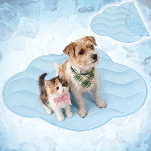 PetAmi Dog Cooling Mat, Cloud Shape, Pet Pad with Cooling Nylon & Soft Fleece, Q-Max > 0.4 Reversible All Season Blanket for Dogs & Cats, Small 30x40 in, Light Blue - color: Light Blue, size: Small