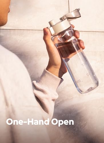 Opard Zip 20oz Plastic Water Bottle Dishwasher Safe, Leakproof Flip-Top Lid, BPA Free Tritan, Wide Mouth Reusable Kids Water Bottle for School Hiking Commuting Outdoor Travel and Gym - color: Clear Cream, style: 20 oz - Fast Flow