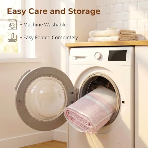 OIASKET 108L Cotton Rope Storage Basket for Living Room and Bedroom 25"x16"x16" Woven Laundry Basket, Heavy Duty Bin for Blankets, Pillows & Toys, Pet-Safe & Scratch-Free, Pink and White - color: Pink & White